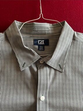 Cutter & Buck Men's Black and White Micro-Check Dress Shirt